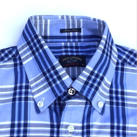 Paul & Shark Yachting blue  checkered cotton shirt Sz 40 made in Italy 🇮🇹 - Picture 6 of 11
